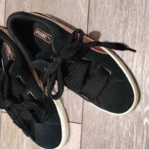 Puma black suede and metallic pink sneakers. Size 7 C